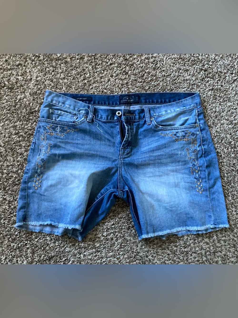 Lucky Brand Light Blue Embroidered Denim Cutoff Shorts